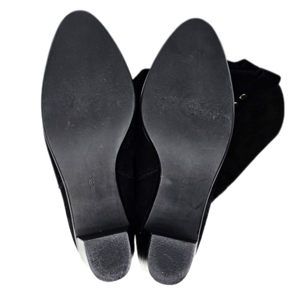 Vaneli Hash Black Nubuck Knee High Stitching Adjustable Snap Pull On Heel Boots - Picture 13 of 16